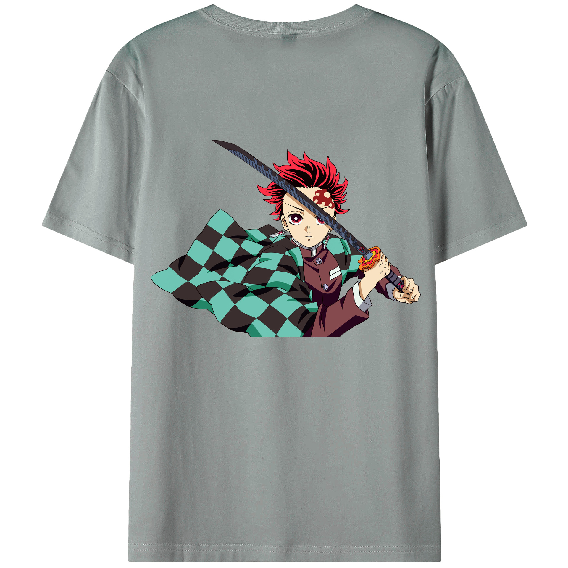 （画像用） 鬼滅の刃 竈門 炭治郎／かまど たんじろう Kamado Tanjirou 綿100％ メンズ半袖Tシャツ（バックプリント） 通気性